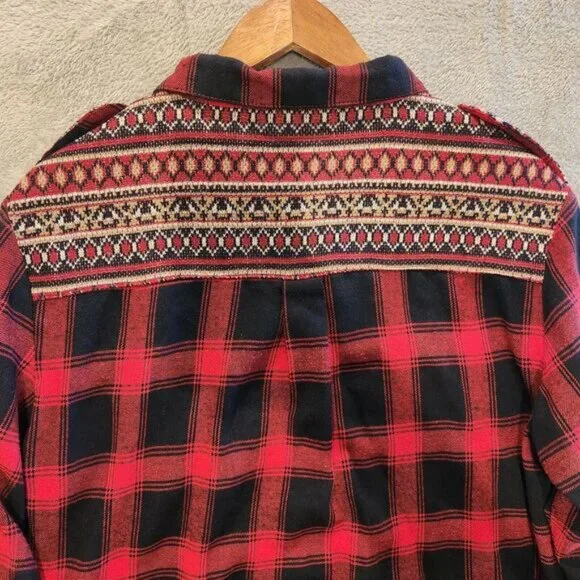 Altar'd State Womens Red Black Fair Isle Trimmed Button Up Shirt Size M Western - Picture 8 of 12